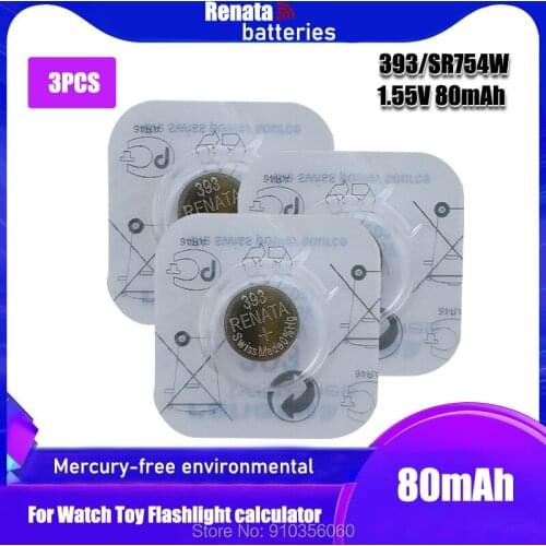 3PCS Renata 393 silver oxide watch batteries 393 SR754W SR48 LR754 AG3 192 Swiss Made Watch Battery Button Coin Cell