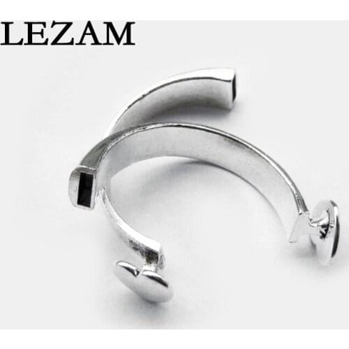 5 Sets Antique Tone Half Cuff Button Heart Clasp 8x2.8mm For Flat Leather Bracelet Jewelry Fittings