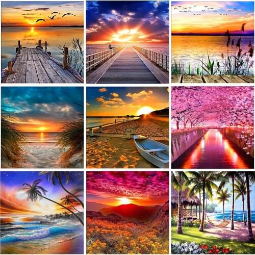 5D Diamond Painting Sunset/Love Beach DIY Round Full Diamond Embroidery Kit Landscape Home Decoration Crafts 20*25cm