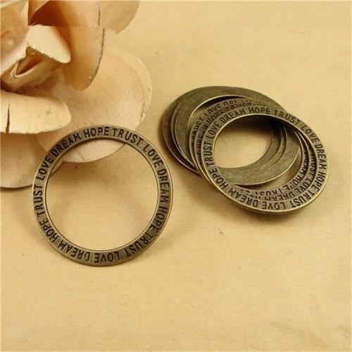 60 pieces/lot) 30MM antique bronze Color vintage style circle word plate charms pendants diy jewelry accessories hm214