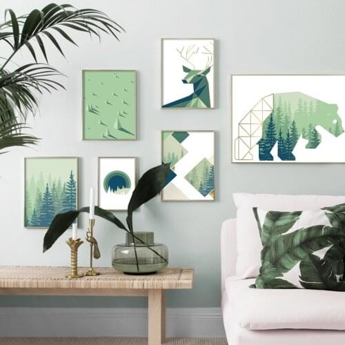 Abstract Geometric Bear Deer Sun Forest Nordic Posters And Prints Wall Art Canvas Painting Wall Pictures For Living Room Decor