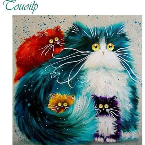 Needlework Diamond Embroidery Lovely Colour the Cat Diamond Painting Square&round Diamond Full All Children Decorated Picture