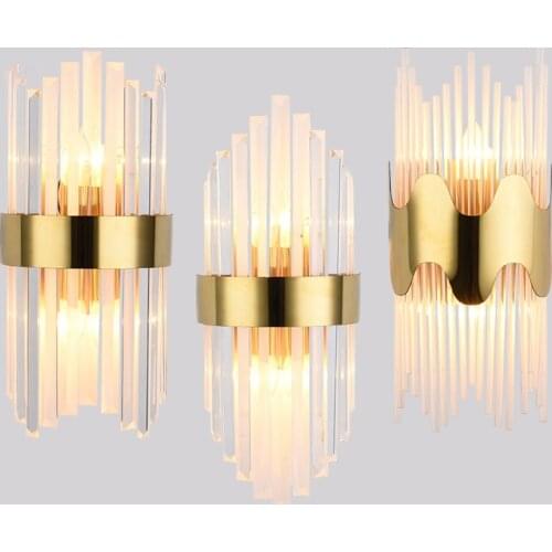 American Crystal Wall Lamp Postmodern Led Gold Wall Lamps For Living Room Bedroom Nordic Home Decor Bedside Wall Light Fixtures