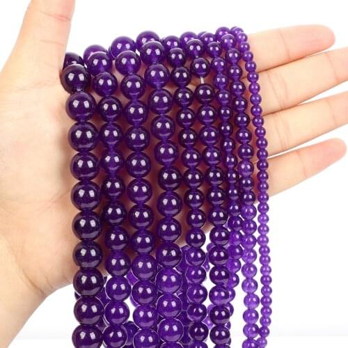 Natural Stone Beads Deep Purple Chalcedony Charm Round Loose Beads for Jewelry Making Needlework DIY Bracelet Strand 4-12 MM