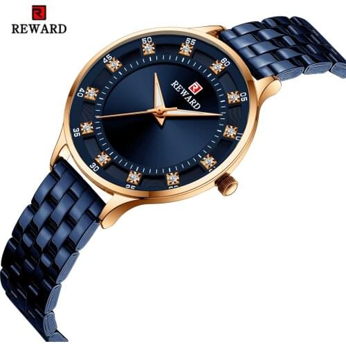 REWARD Fashion Simple Women Watches Top Brand Luxury Diamond Watch Women Stainless Steel Waterproof Clock reloj mujer