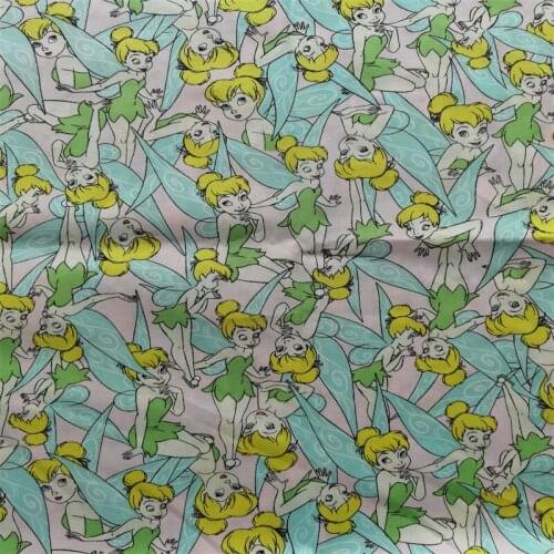 Disney Fairy Tinker Bell 100% Cotton Fabric for Girl Clothes Hometextile Cushion Cover Backpack Needlework DIY