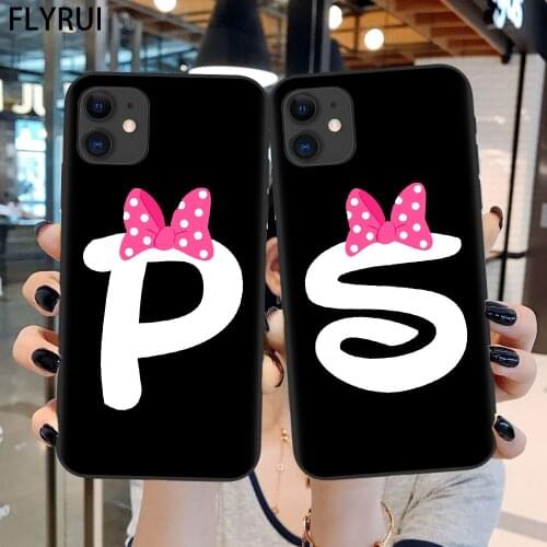 Cute Custom Name Shell Letters Case For iPhone 11 Coque For iPhone 12 Mini Pro Max X XR XS Pink Bow Silicone Soft Phone Cover