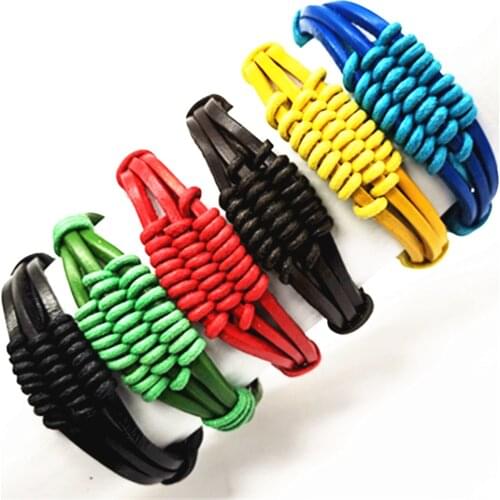 Black Yellow Genuine Leather Bracelets Brown Men Bracelets Wristband Fashion Wrap Real Leather Bracelets Women Jewelry Wholesale