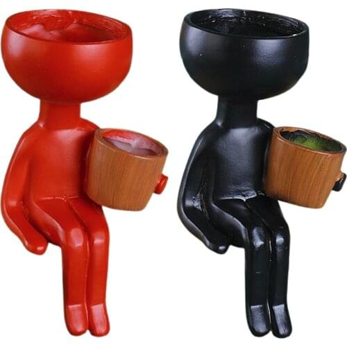 Decorative Tabletop Flower Pot Human Portrait Sculpture Statue Planter Vase for