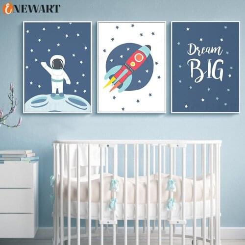 Baby Nursery Wall Art Cartoon Astronaut Rocket Print Nodic Decor Kids Bedroom Decoration Decorative Canvas Painting Poster