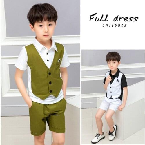 2-9 Years Toddler Boys Clothing Set Summer New Boys Handsome Suits Fake Two Vest Shirts Shorts 2pcs For Boys Kids Baby Clothing