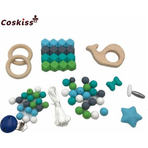Baby Silicone Teether Beads Pacifier Clips Wooden Whale Teething Accessories DIY Jewelry Nursing Necklace Baby Teether