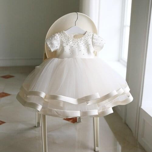 Baby Dress Beaded Tulle Baby Baptism Dress Newborn Girl 1 Year Birthday Wear Toddler Infant Christening Party Gown