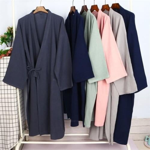 New Japanese Style Yukata Homewear Clothing Cotton Linen Bathrobe Spring Summer Thin Pajamas Long Robes for Adult