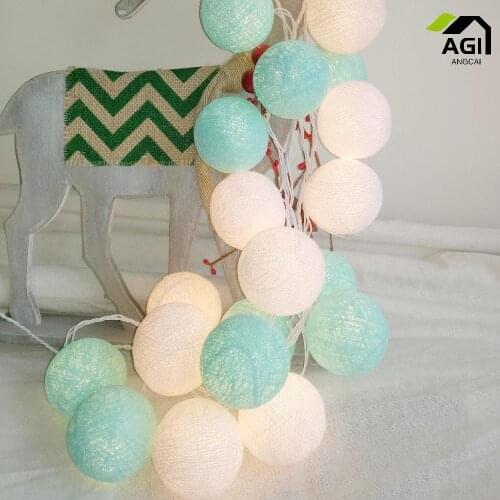 20PCS/SET cotton ball string lights fairy party wedding home garden garland decor Aqua Mint+white,AA battery/USB/Plug in powered