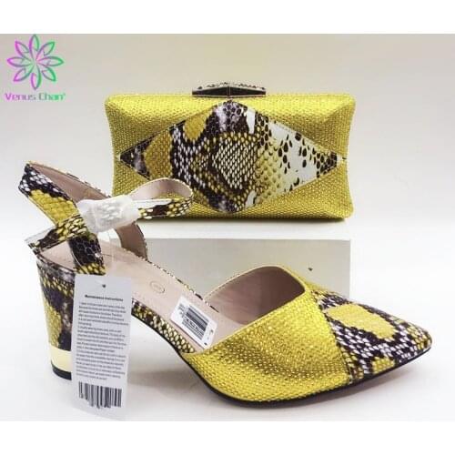 Hot selling African Style yellow color Ladies Shoes And Bags Set Latest Italian Shoes And Bag Set For Party