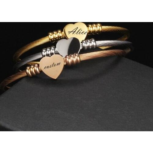 Custom Heart Bracelets Engraved Names Stainless Steel Bangles For Best Friend Jewelry 3 Colors High Quality