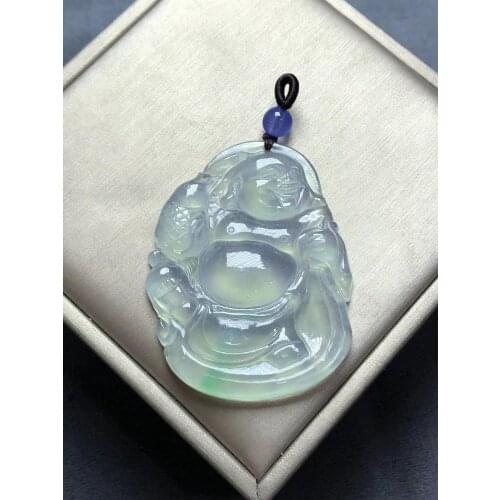 Emerald Ice Floating Green Bag Buddha Pendant! Ice shines through