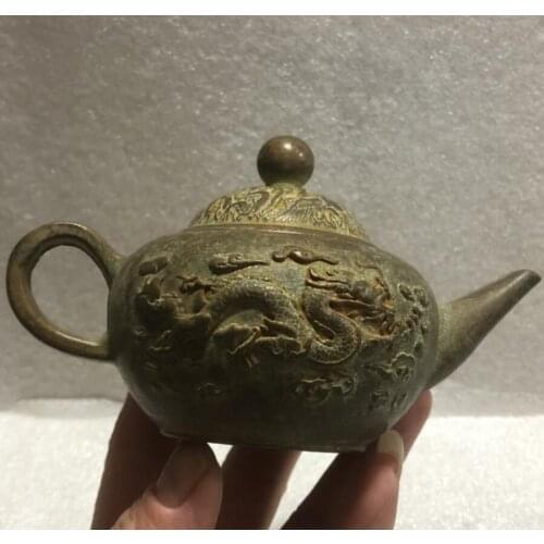 China brass archaize dragon phoenix teapot crafts statue