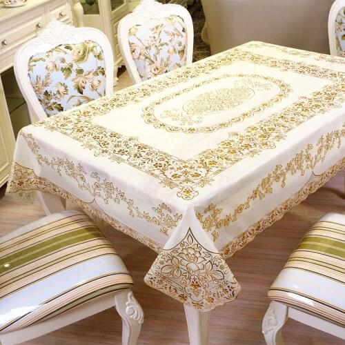 Lace tablecloth European-style gold-stamped tablecloth PVC waterproof, oil-proof and wash-free sheet,cup mat, plastic lace
