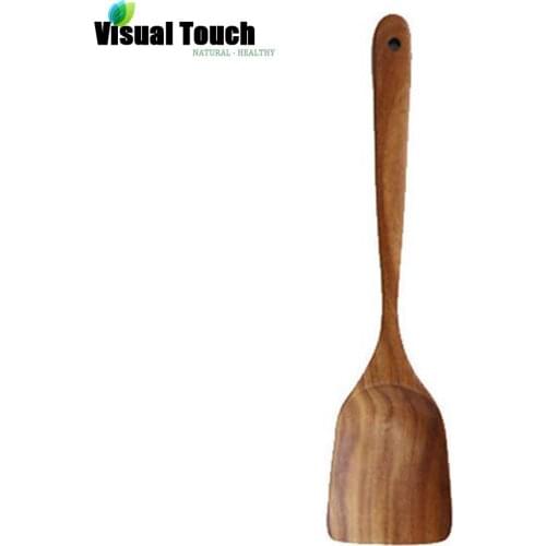 Visual Touch Teak Wood Kitchen Gadget Flat Head Turners Kitchen Slotted Spatula Spoon Cooking Utensils Dinner Food Shovel