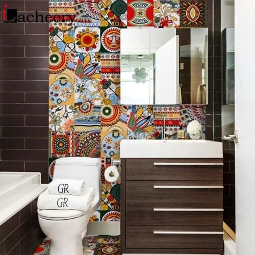 Square Thicken Self Adhesive Wallpapers Aboriginal Style Floor Wall Stickers PET Waterproof Matte Tiles Patches Home Decoration