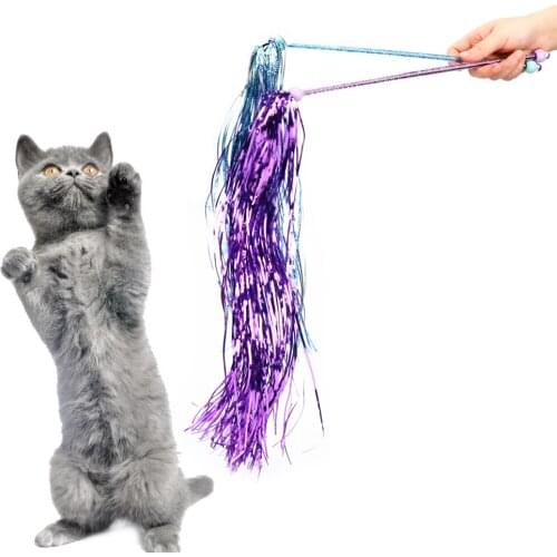 Cute Funny Colorful Cat Toys Funny With Shining Tassel Plastic Rod Wand Cats Interactive Stick Cat Teaser Wand