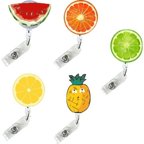 Cute Fruits Work Badge Clip ID Badge Reels Easy Pull Retractable Badges for Pass Holder