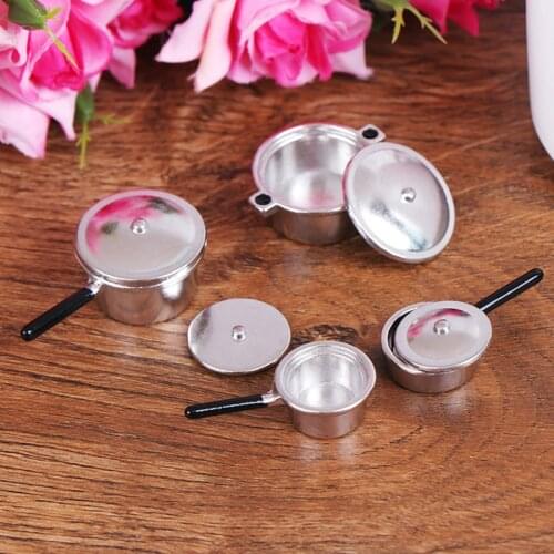 Doll house Miniature 1:12 Mini Metal pots and pans Mini Simulation Kitchen Decoration Miniature Silver Soup Pan