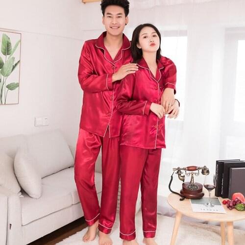 Fashion Silk Womens Solid Color Satin Button-Down Pajamas Set Bride Sleepwear 2021 New Style Couple Homewear Nightgown
