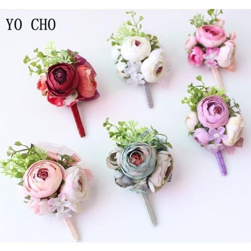 Fashion Groom Boutonniere Rose Wrist Flower and Corsage Set Wedding Decor Beautiful Silk Flower Bouquet Bridesmaid Wrist Corsage