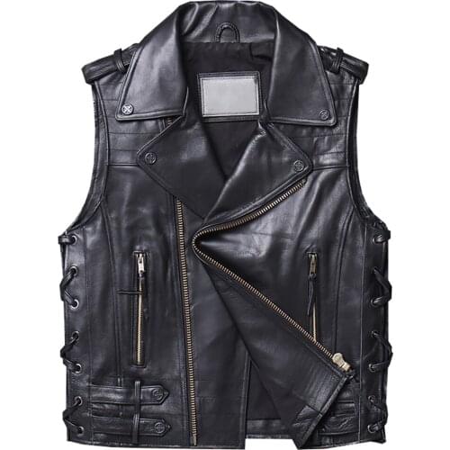 Motorcycle Mens Vest Cowhide Fashionable Automotive Mans Weskit Waistcoat Vest Sleeveless Coat Genuine Leather Dress Suit Vest