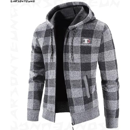 Men Hooded Sweatercoat Japan Style Plaid color Long sleeve Men Sweaters Casual Streetwear Harajuku Cardigan Sweaters Mens