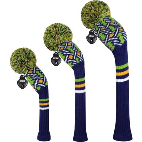 Golf Headcover Set,Four Colors Twill Personalized Pattern Knit Golf Club Protector for Driver Fairway Hybrid,Decorate Bags
