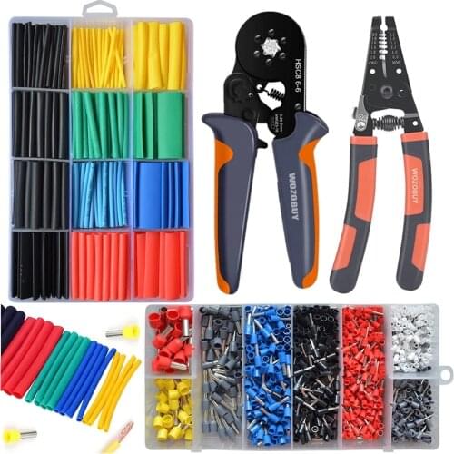 WOZOBUY Ferrule Crimping Tool Kit,Ratchet Crimping Pliers,Wire Stripper Plier,With 1200PCS Terminals and 530pcs Heat Shrink Tube