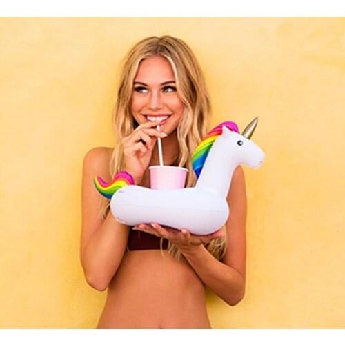 Inflatable Unicorn Drink Holder Pool Party Supply Float Accessories Kids Adults Bath Float Toys Flamingo Donut Swimming Rings