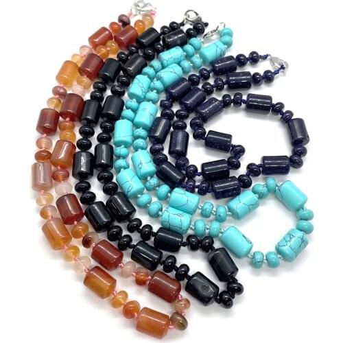 Natural Stone Spot Stone Turquoise 10x14mm Cylindrical Beads 5x9mm Abacus Beads Fashionable Ladies Necklace about 18 Inches