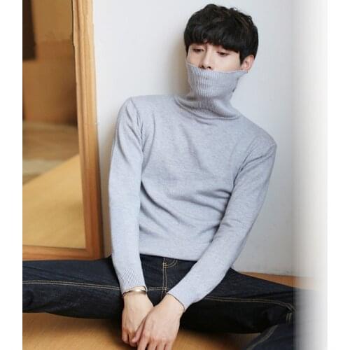 MRMT 2021 Brand Autumn New Casual Mens Sweater High Collar Thin Section Slim Pullover for Male Solid Color Bottoming Sweater