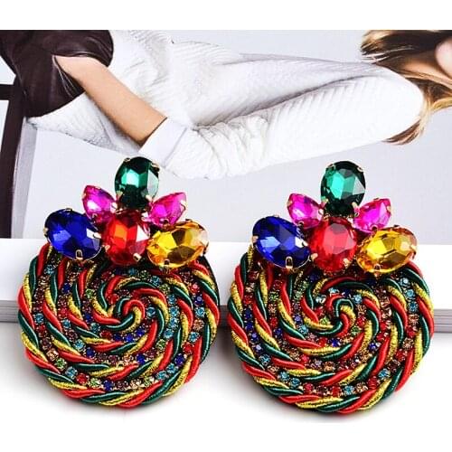 New Arrival Luxury Rhinestone Handmade Round Earrings High-quality Vintage Fashion Trend Crystal Jewelry Accessories For Women