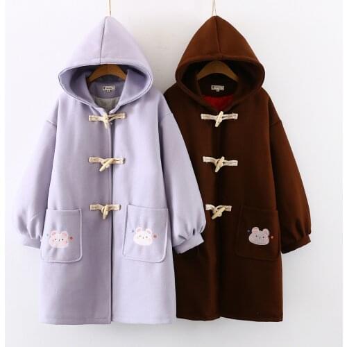 Japanese Autumn and Winter College Style Student Cute Girl Horn Buckle Coat Cute Girl Lolita Little Devil Loose Coat Woolen Coat