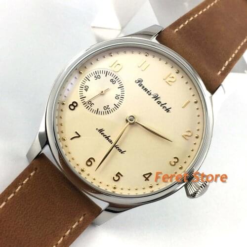 Parnis 44mm Beige Dial 17 jewels mechanical 6497 hand winding movement mens watch men pa33