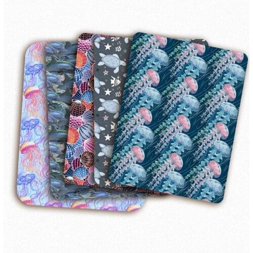 Polyester Cotton Fabric By Meter Scallop Catch Jellyfish Patchwork Fabric Sewing Needlework DIY Dress Crafts Materials 45*145cm