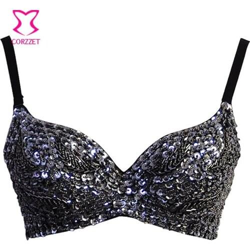 Wholesale (2pcs/Lot) Sexy Lady Punk Bra Underwear Beading & Sequined Push Up Bras For Women Brassiere Dance Wear