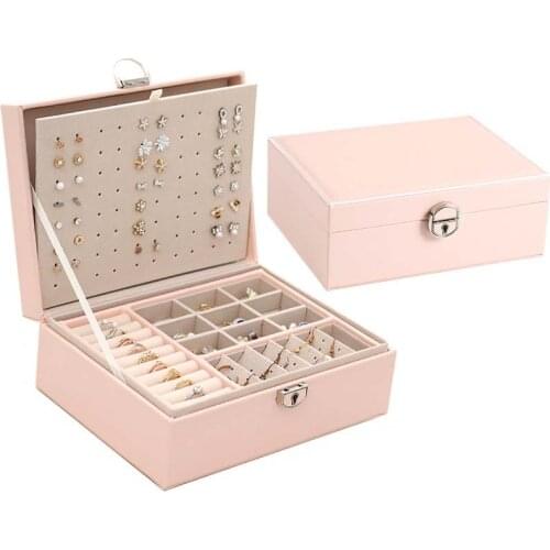 Large Capacity Jewelry Box Rings Earrings Display Leather Jewelry Tray Box Necklaces Portable Storage Organizer Gift For Girls