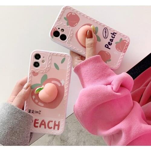 Kawaii Peach Phone Case For iPhone 11 12 Pro Max Mini XR X XS Max 78 SE2020 Soft Cute New 3D Silicone Back Cover Accessories