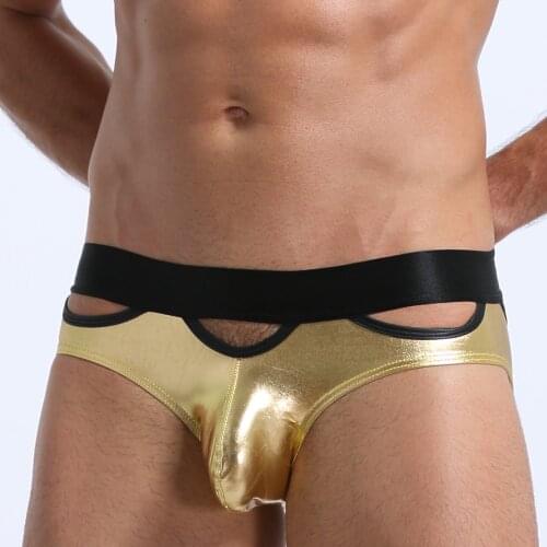 New Fashion Hot Sale Design Mens Brief Gay Soft imitation leather Penis Pouch Male Bikini Brief Panties Man Underpants