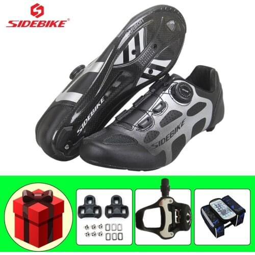 SIDEBIKE Carbon Road Bike Shoes Ultra-light Breathable Sapatilha Ciclismo Riding Bicycle Sneakers Add Pedals Self-locking Racing