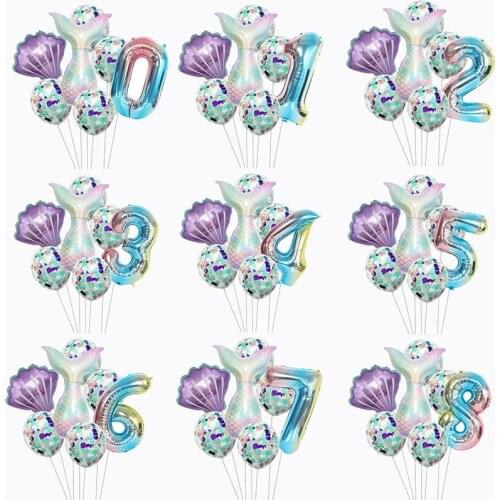 7Pcs Mermaid Birthday Party Balloon Decoration For Kids Little Mermaid Number Balloon Birthday Party Decoration Supplies