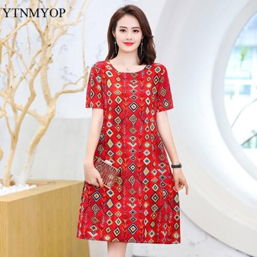 Women Summer Dress Boho Style Floral Print Cotton Beach Dress Loose Sundress Holiday Dress Vestidos Plus Size 5XL YTNMYOP