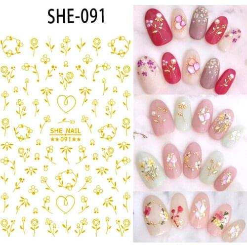Gold gilding nail art sticker nail rivets round circles heart star flowers geometric design self glue nail strip JM008